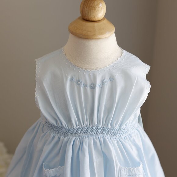 RARE Blue Smocked Sundress Size 6 Months Vintage Feltman Brothers NWOT - Picture 3 of 7